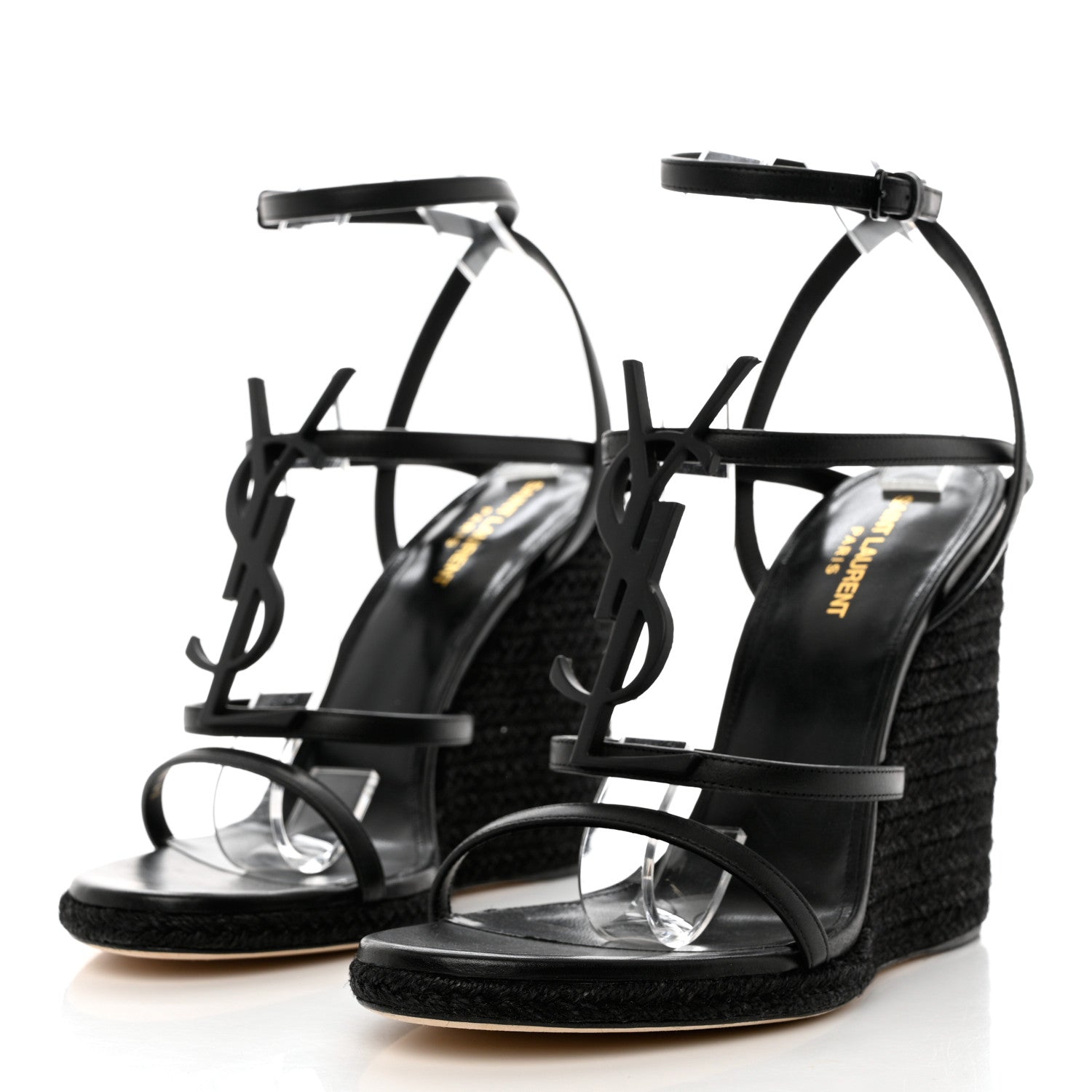 Saint Laurent Calfskin Cassandra Espadrille 105 Wedges 42 Black 3 of 10