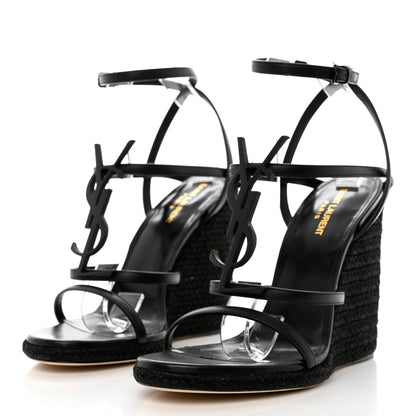 Saint Laurent Calfskin Cassandra Espadrille 105 Wedges 42 Black 3 of 10
