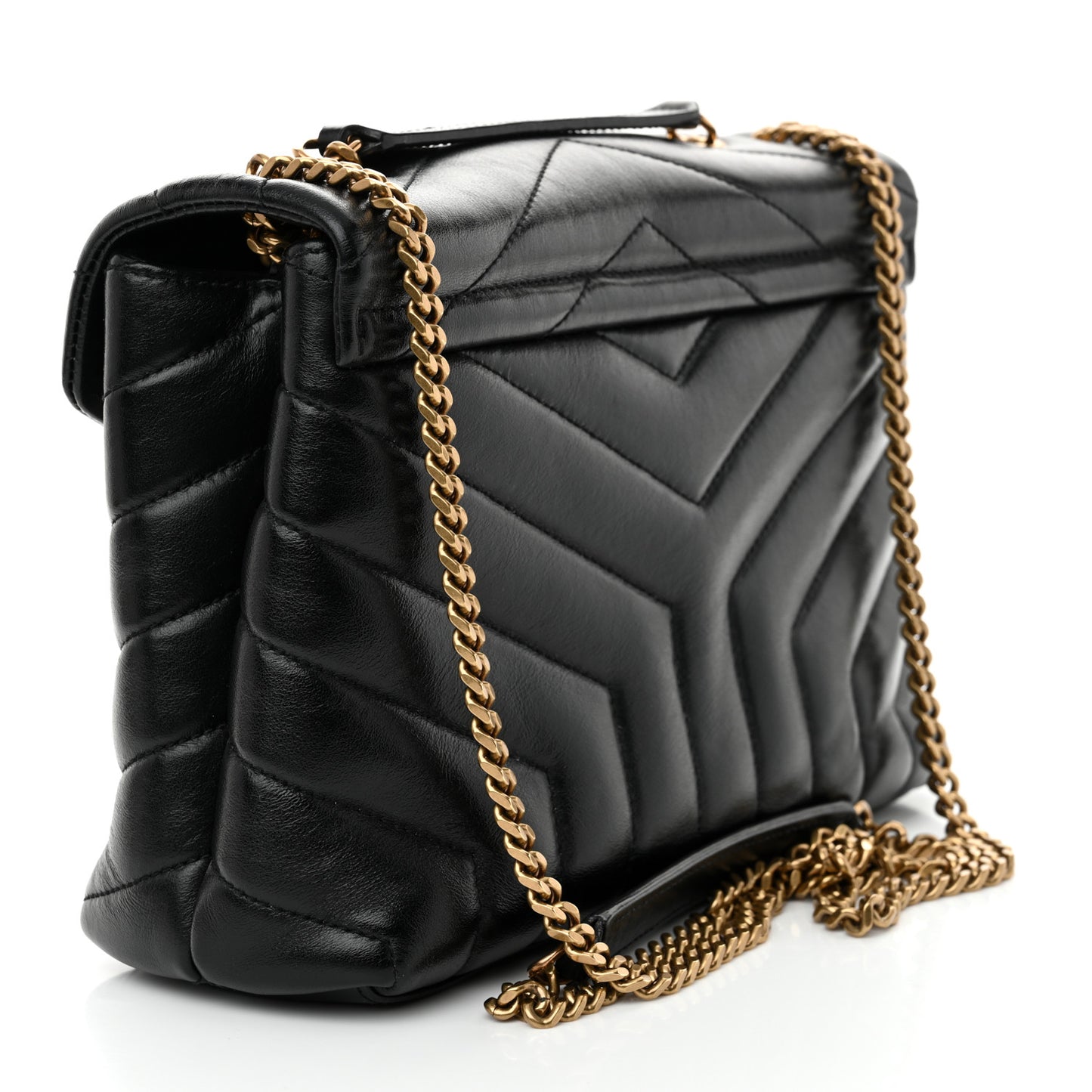 Calfskin Y Quilted Monogram Small Loulou Chain Satchel Black