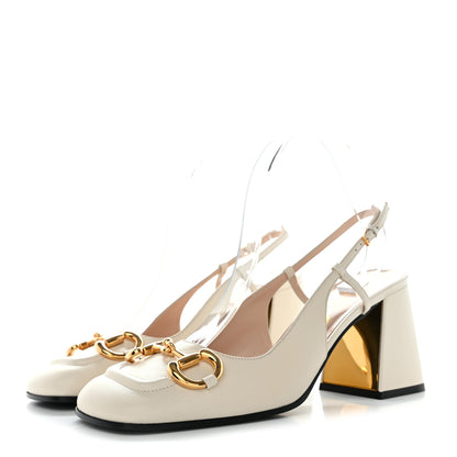 Gucci Malaga Kid Horsebit 75mm Slingback Pumps 39 Mystic White 3 of 8