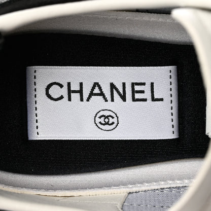 Chanel Suede Calfskin Fabric CC Sneakers 37 Black White 7 of 10
