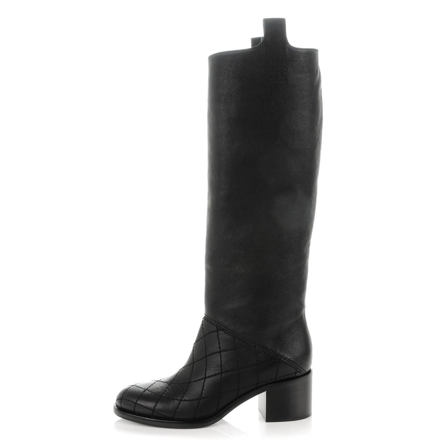 Calfskin Quilted Knee High CC Boots 37 Black