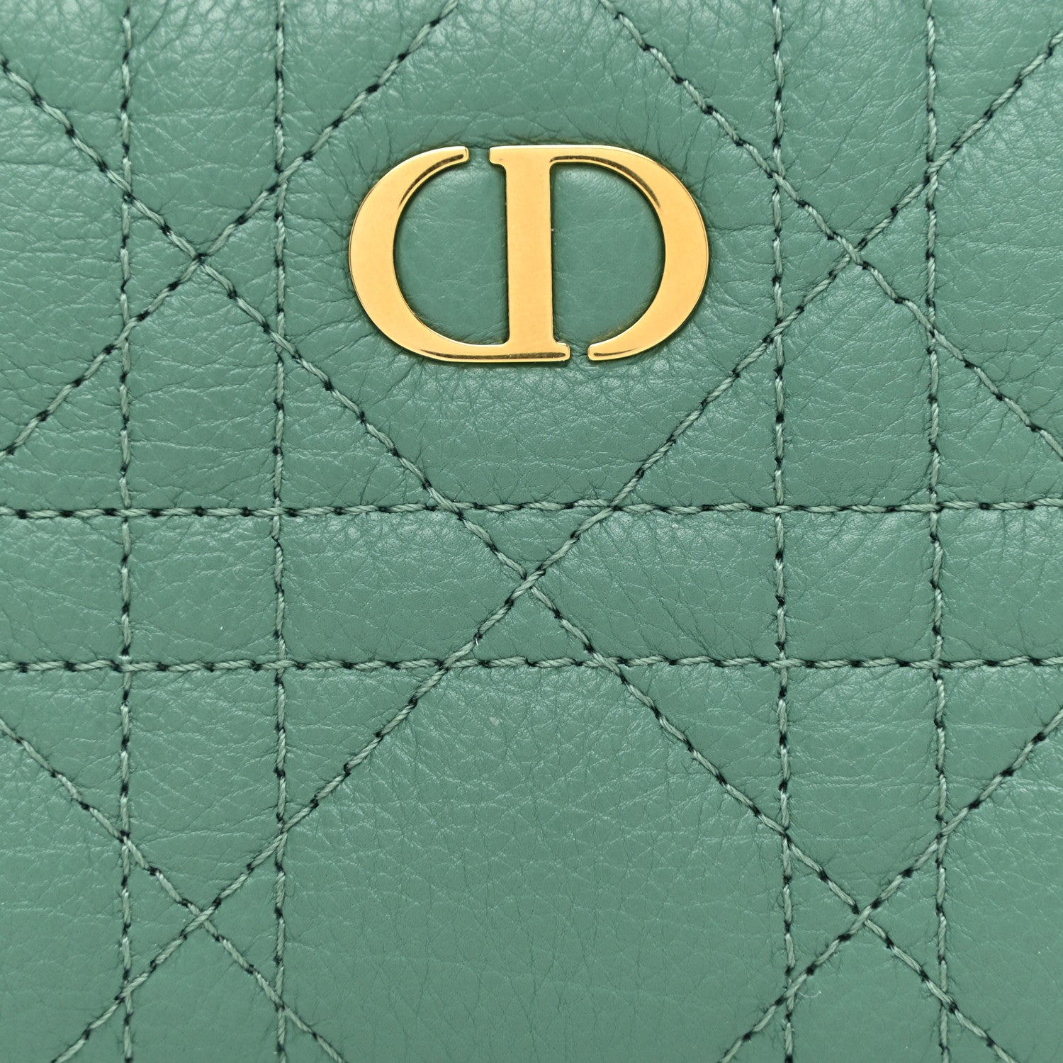 Christian Dior Grained Calfskin Supple Cannage Caro Compact Wallet Vert Tundra 8 of 11
