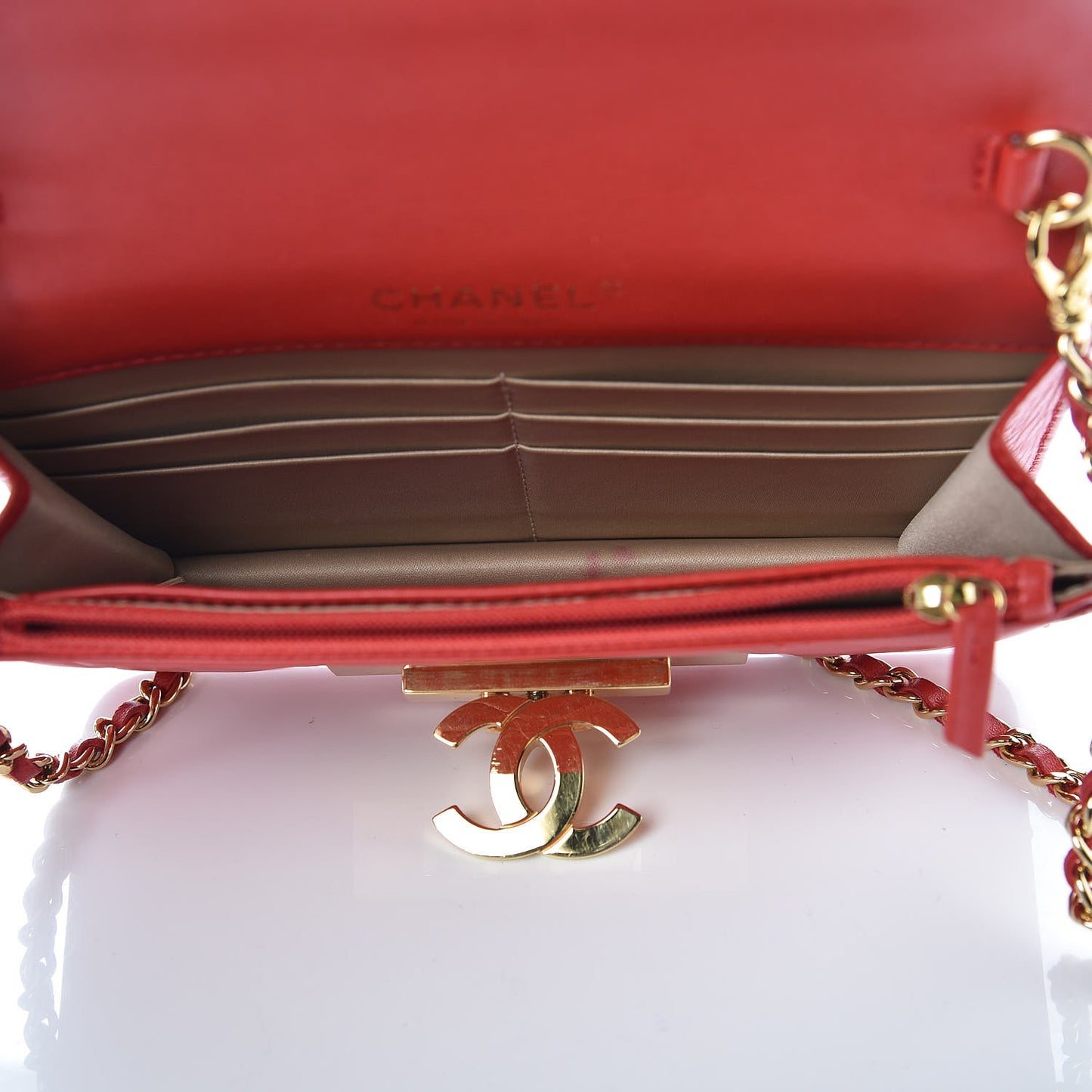 Lambskin Quilted Golden Class Wallet on Chain WOC Red