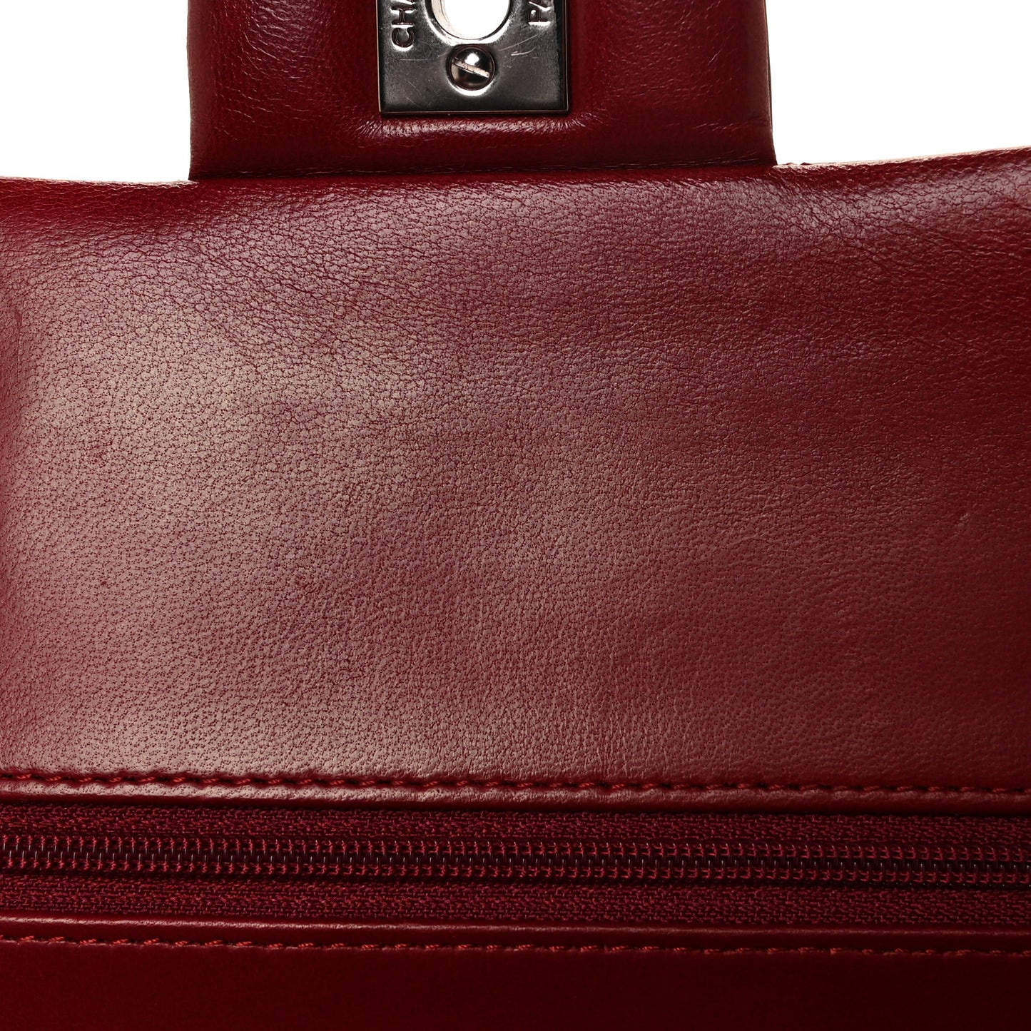 Patent Calfskin Quilted Medium Double Flap Dark Red
