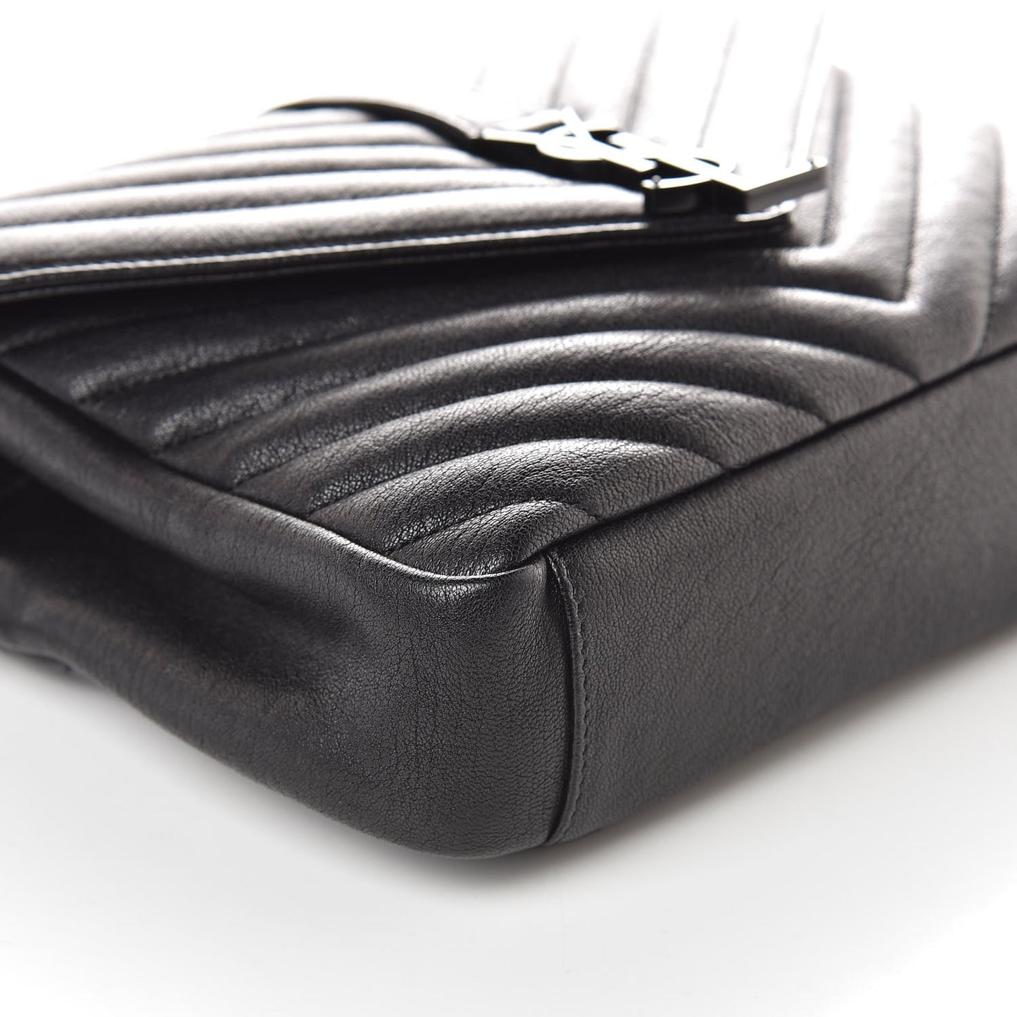 Sheepskin Matelasse Chevron Monogram Medium College Bag Black
