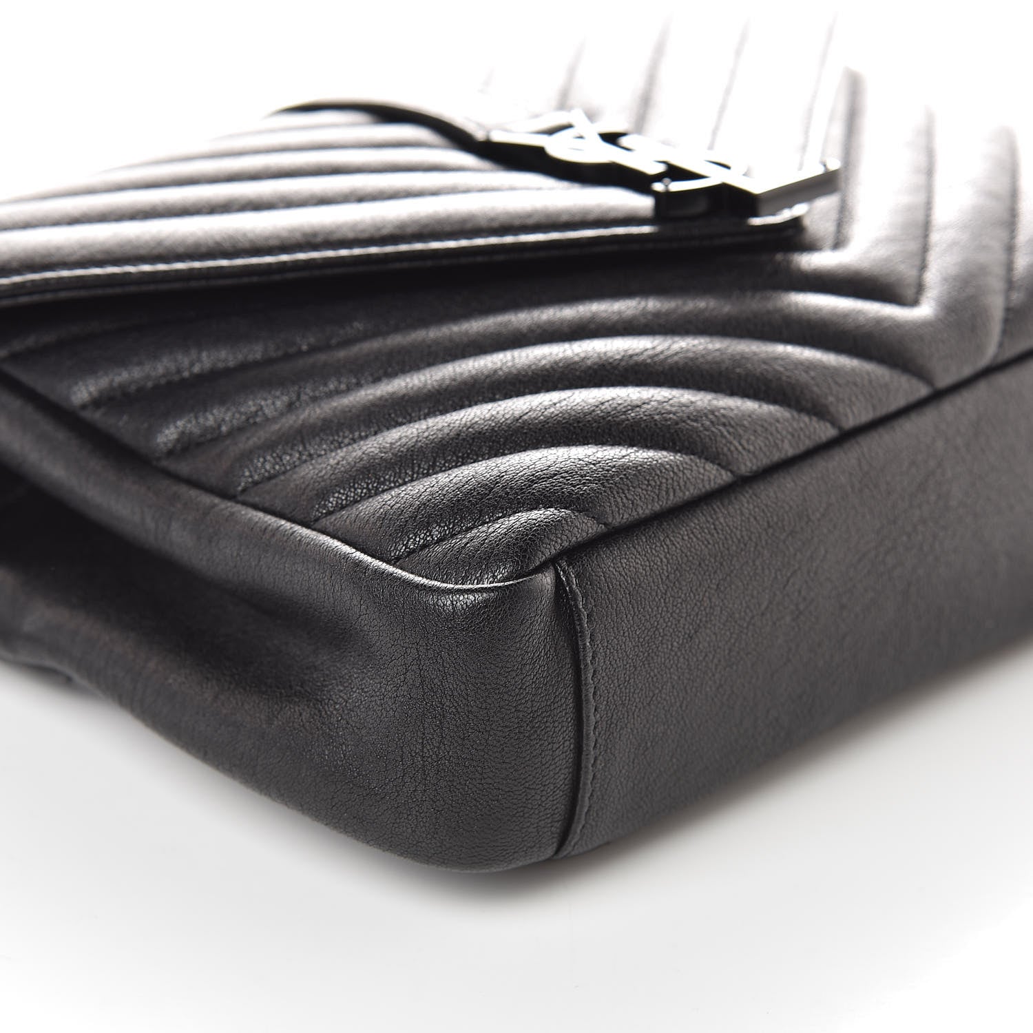 Saint Laurent Sheepskin Matelasse Chevron Monogram Medium College Bag Black 9 of 10