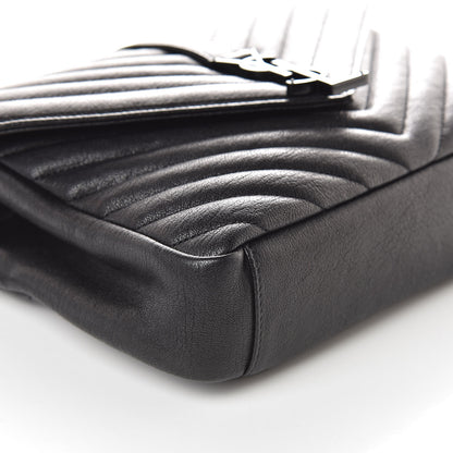 Saint Laurent Sheepskin Matelasse Chevron Monogram Medium College Bag Black 9 of 10