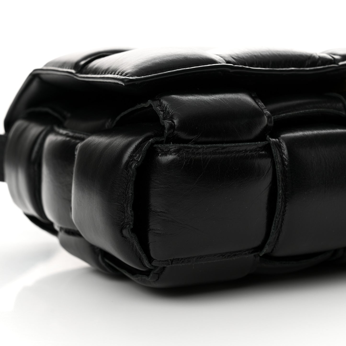 Paper Calfskin Maxi Intreccio Padded Cassette Crossbody Black