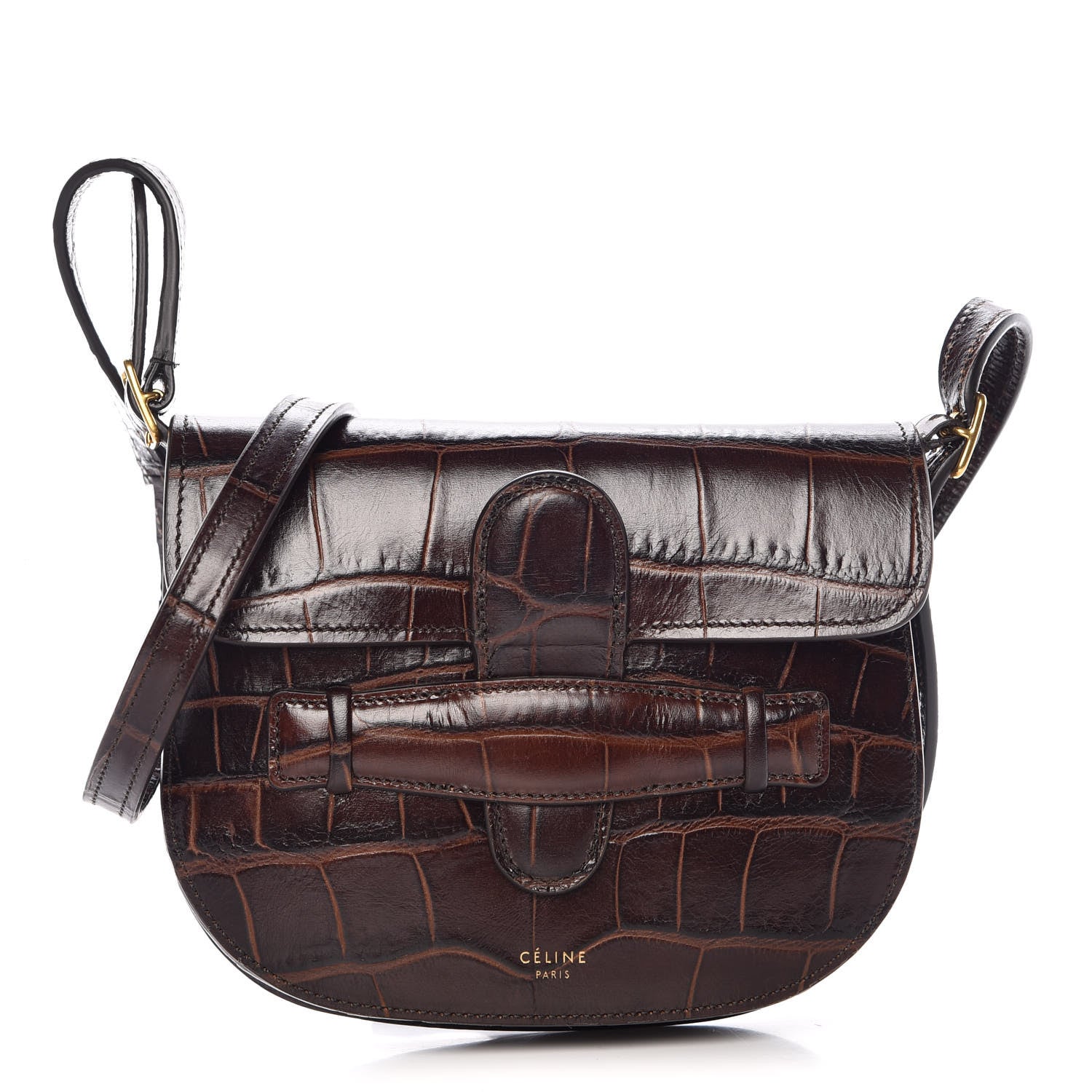 Celine Crocodile Embossed Calfskin Mini Symmetrical Bag Brown 1 of 9