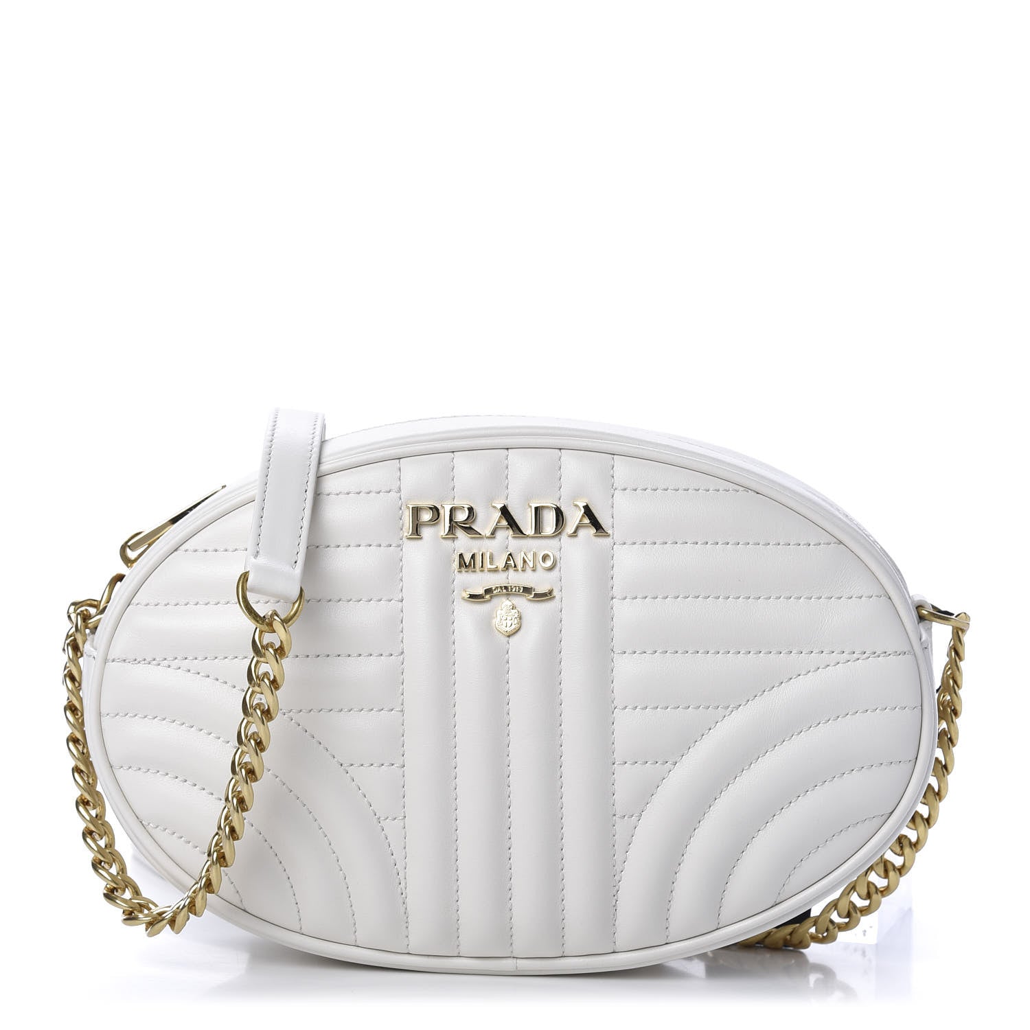 Prada Soft Calfskin Impunture Diagramme Chain Crossbody White 1 of 9