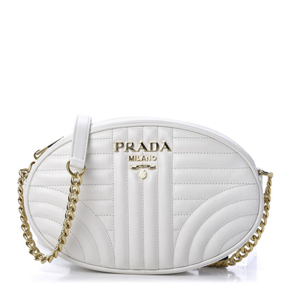 Prada Soft Calfskin Impunture Diagramme Chain Crossbody White 1 of 9