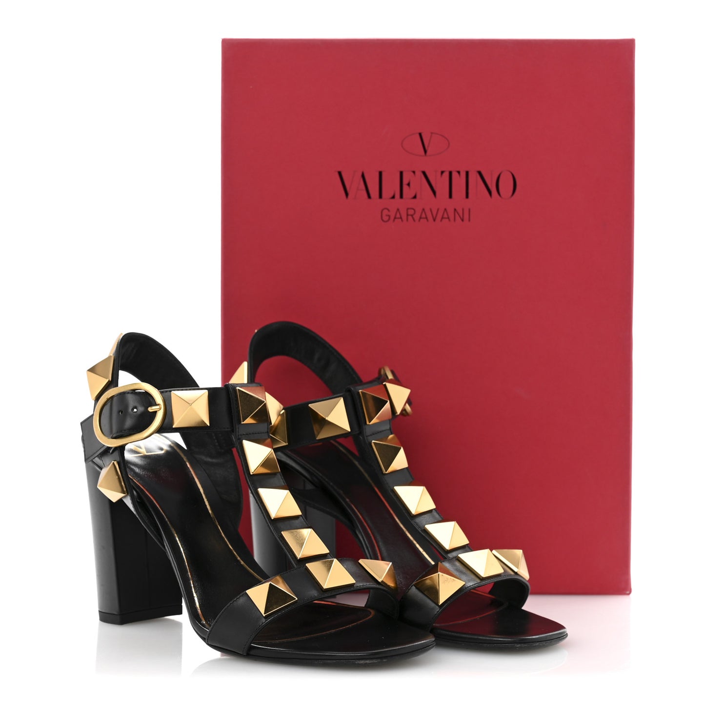 Calfskin Roman Stud 90mm Sandals 37.5 Black