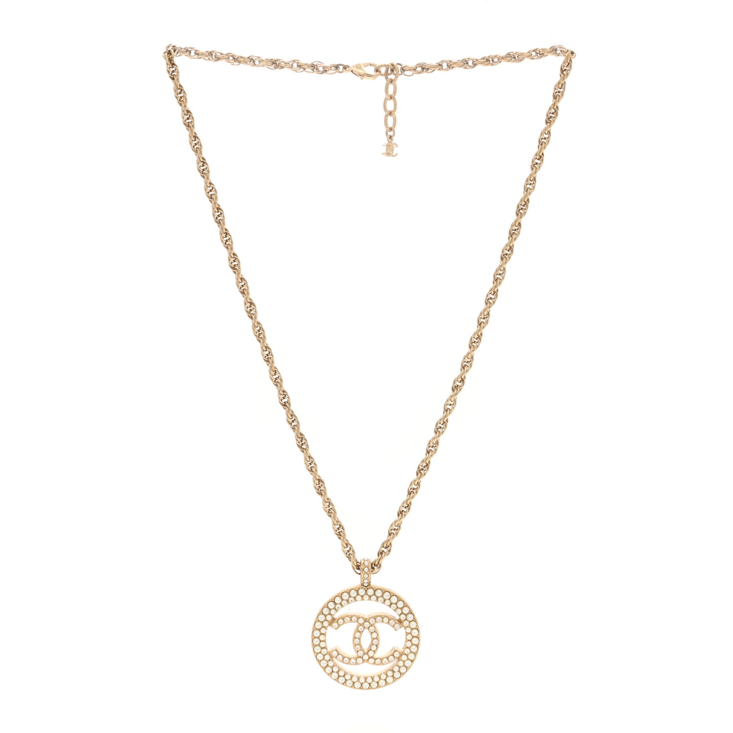 Pearl CC Round Pendant Necklace Gold