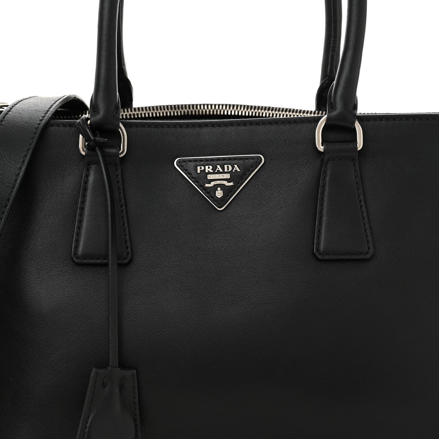 City Calf Bi-Color Medium Galleria Double Zip Tote Black Celeste