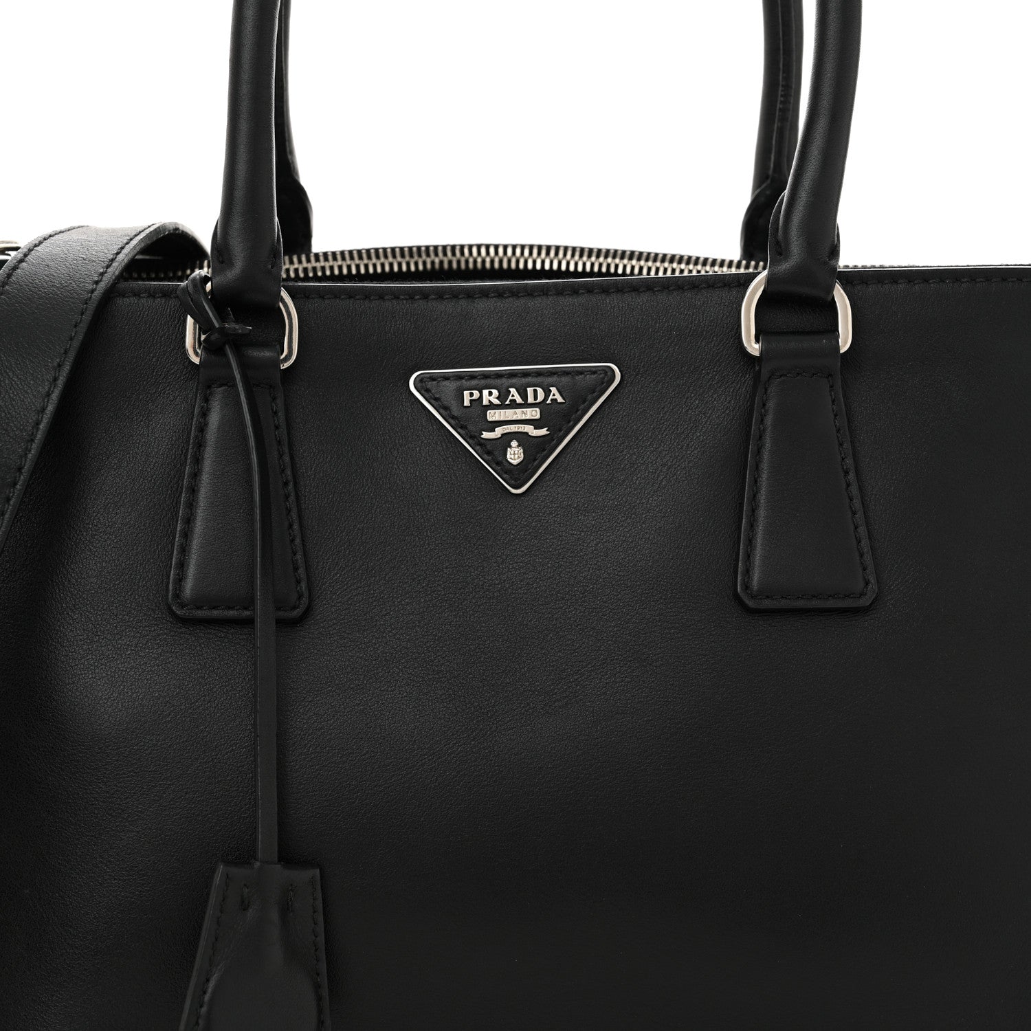 Prada City Calf Bi-Color Medium Galleria Double Zip Tote Black Celeste 7 of 18