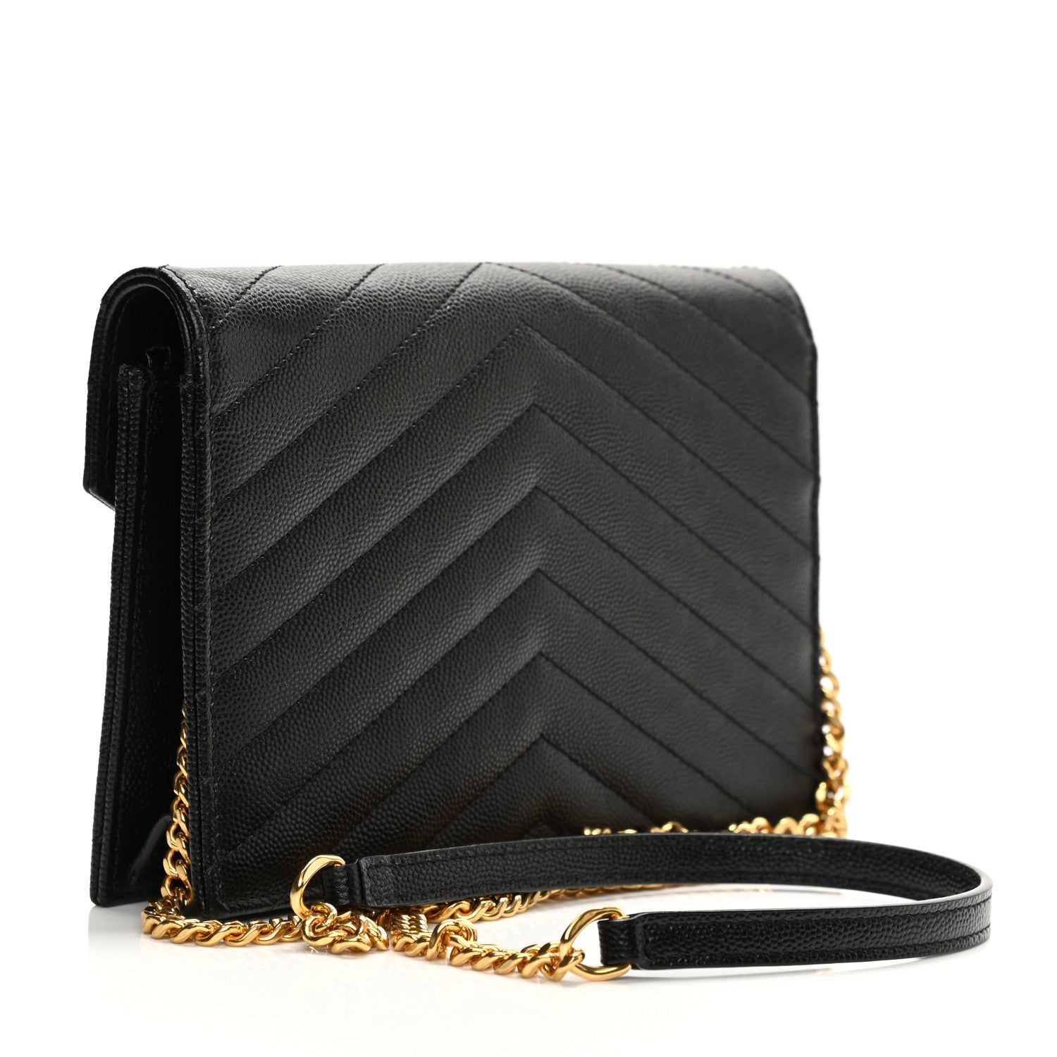 Saint Laurent Grain De Poudre Matelasse Chevron Monogram Envelope Chain Wallet Black 2 of 7