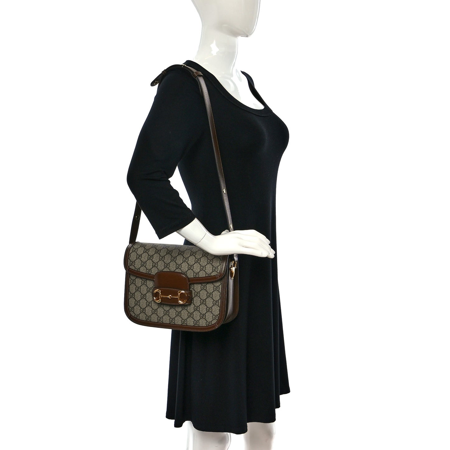 GG Supreme Monogram Horsebit 1955 Shoulder Bag Beige Brown Sugar