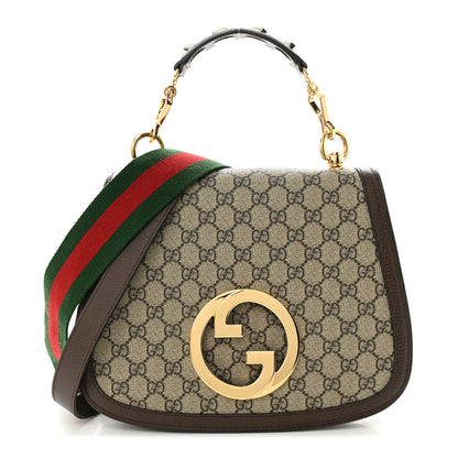Gucci GG Supreme Monogram Textured Dollar Calfskin Web Medium Blondie Top Handle Shoulder Flap Bag Beige Ebony New Acero 1 of 11