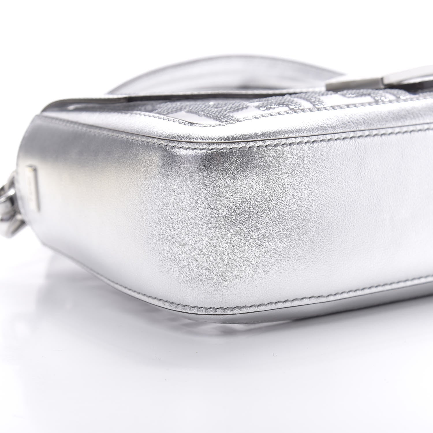 Fendi PVC Vitello Catalan Mirror Sequin FF Baguette Argento 10 of 12