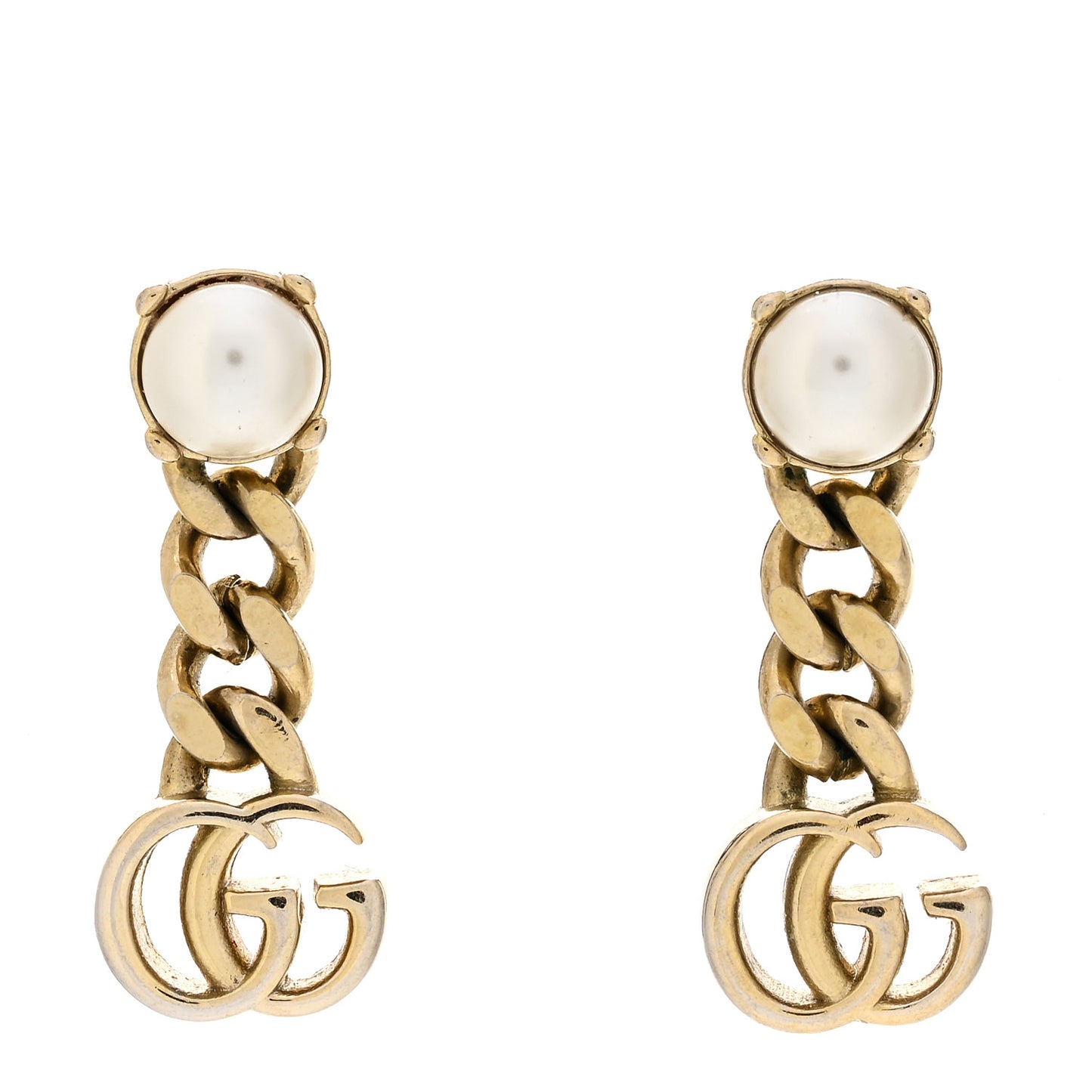 Metal Pearl Double G Earrings Gold