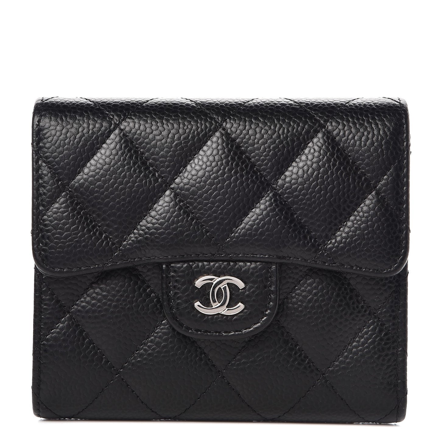 Caviar Quilted Compact Flap Wallet Black