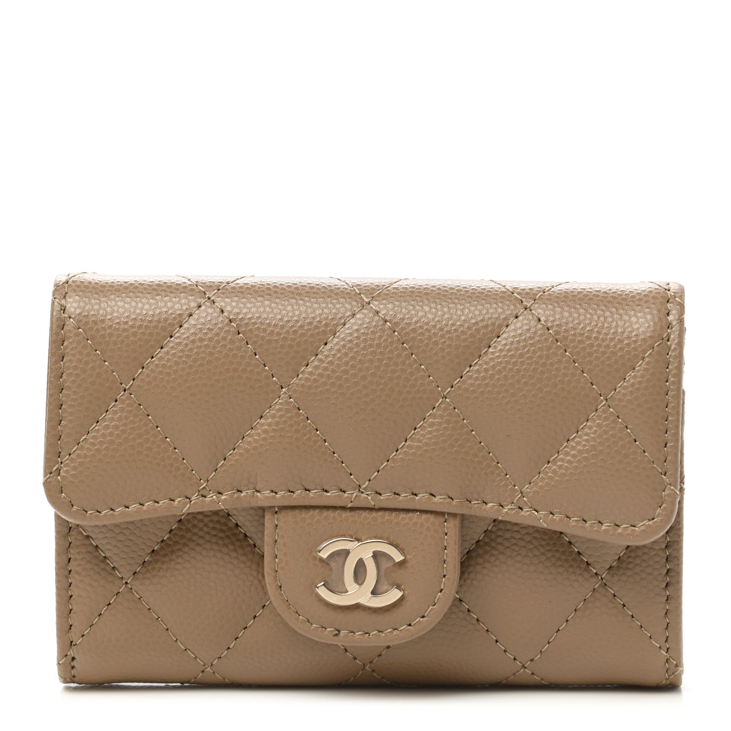 Chanel Caviar Quilted Flap Card Holder Wallet Beige 1 of 9