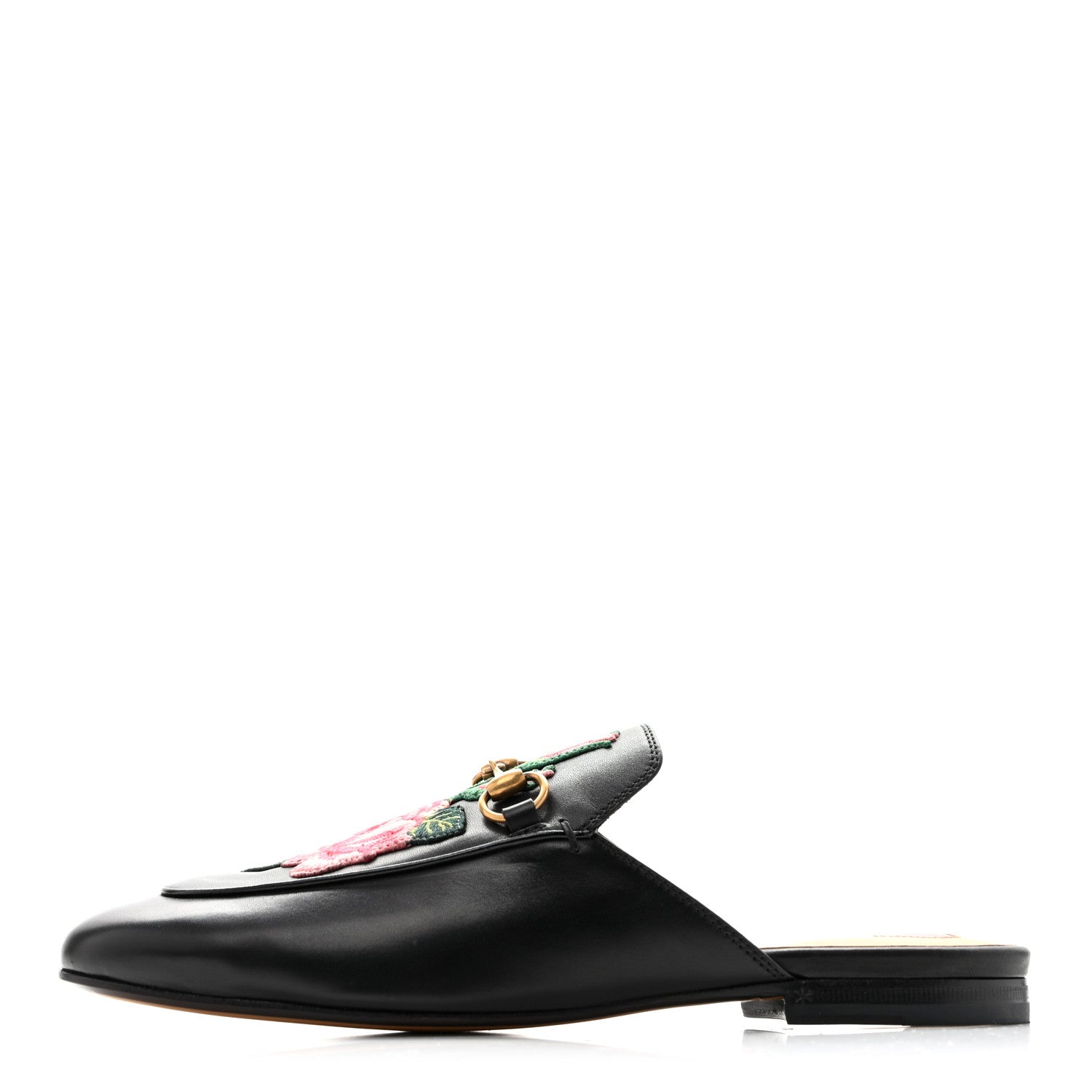 Gucci Calfskin Flower Embroidered Princetown Slippers 38 Black 1 of 11