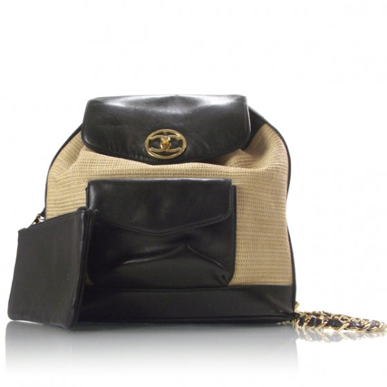 Leather Straw Backpack
