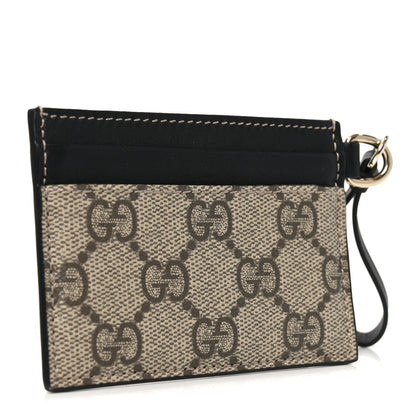 Gucci GG Supreme Monogram Calfskin Emblem Card Holder With Strap Beige Black 3 of 8