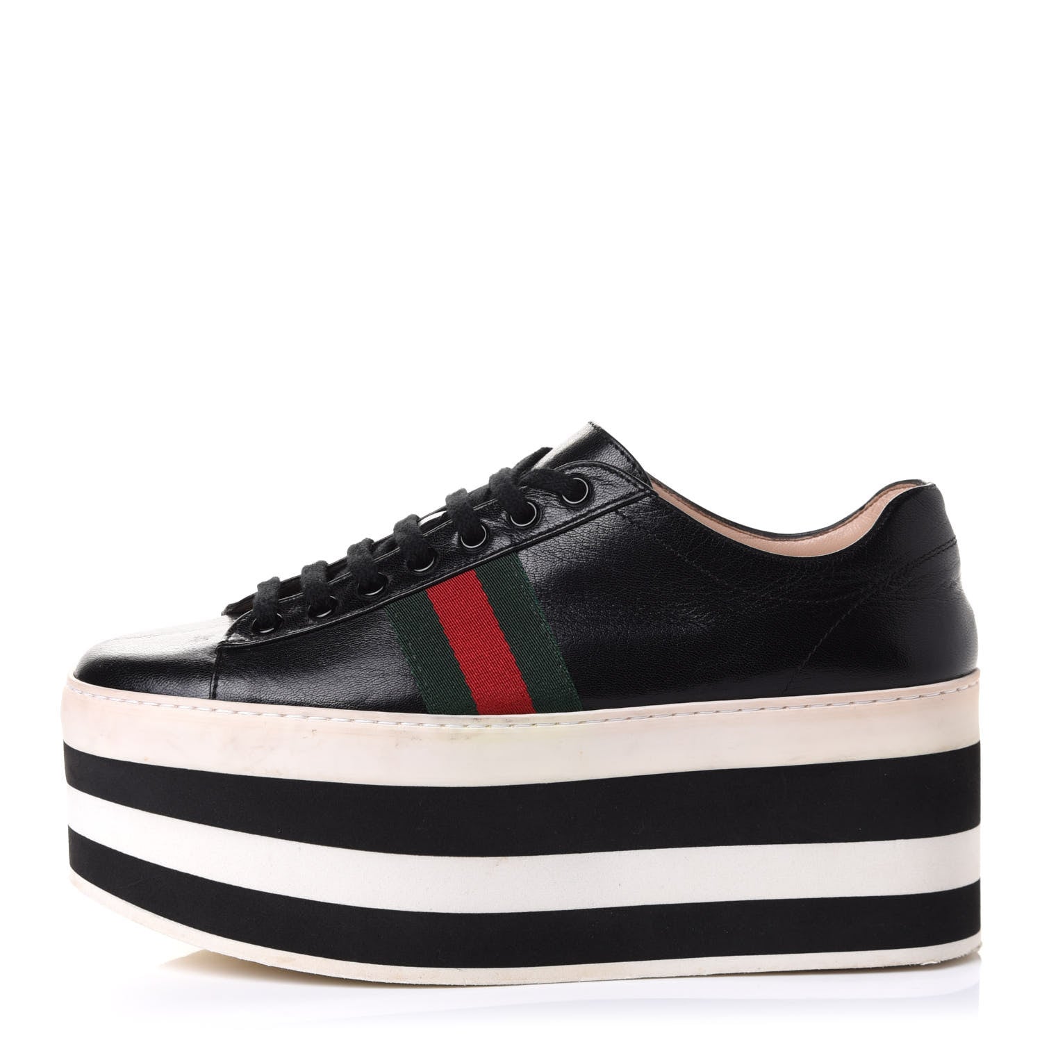 Gucci Malaga Kid Peggy Platform Sneakers 37.5 Black White 1 of 10