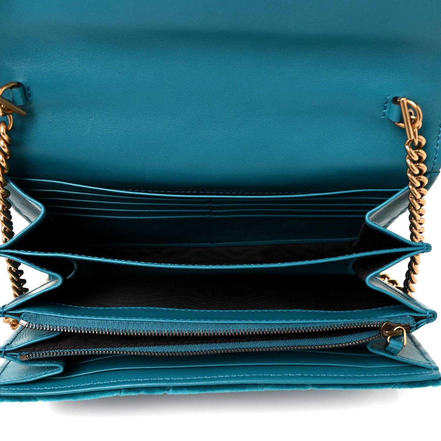 Gucci Velvet Matelasse GG Marmont Chain Wallet Pavone Cyan 4 of 8