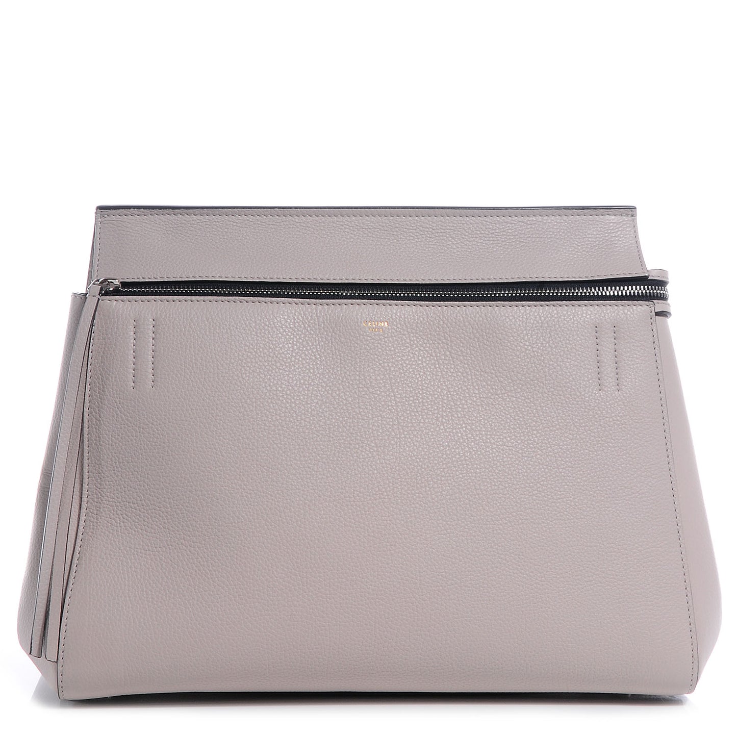 Pebbled Leather Medium Edge Shoulder Bag Pearl Grey