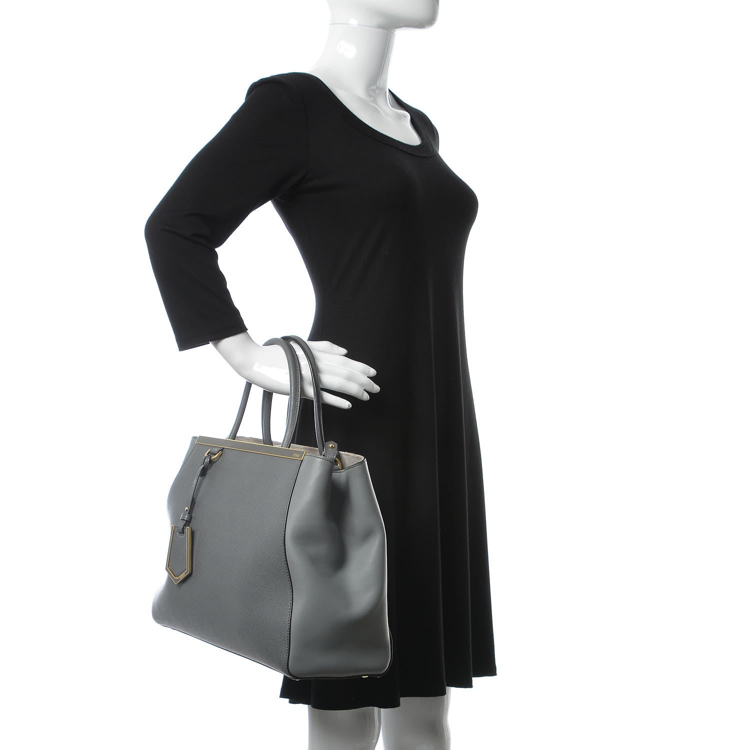 Fendi Vitello Elite Flamingo Regular 2Jours Tote Grigio Grigio Chiaro 3 of 8