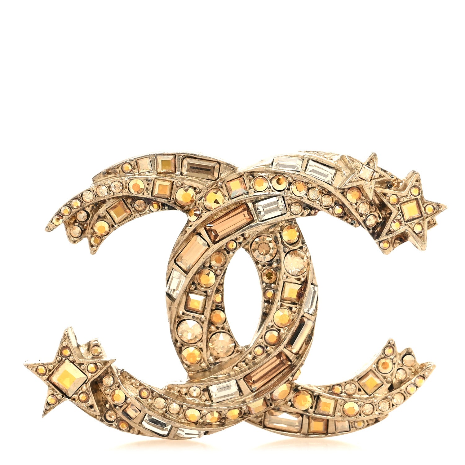 Chanel Crystal Starfall CC Brooch Gold 1 of 4