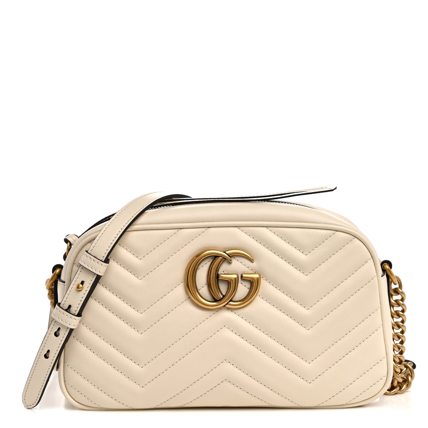 Calfskin Matelasse Small GG Marmont Chain Shoulder Bag White