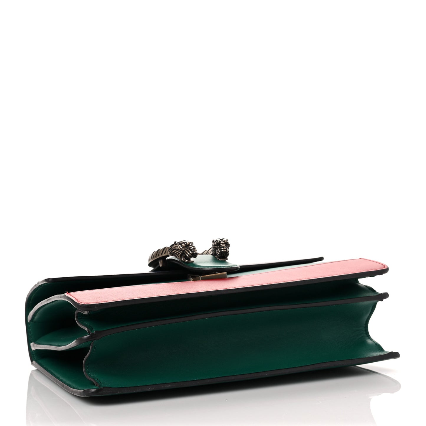Moon Calfskin Web Medium Dionysus Bamboo Top Handle Bag Emerald Blue Hibiscus Red