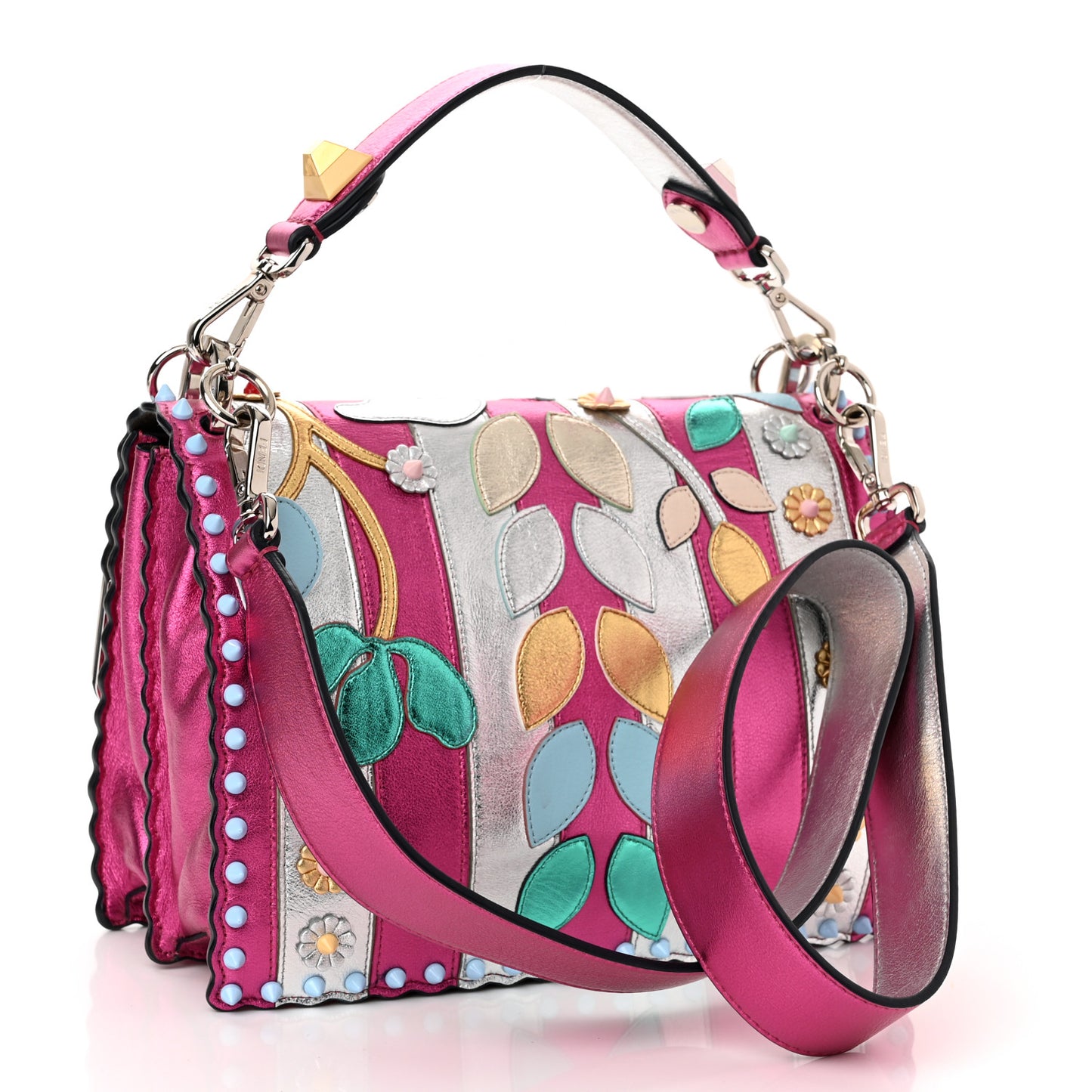 Metallic Calfskin Wonder Monster Kan I Shoulder Bag Pink Silver