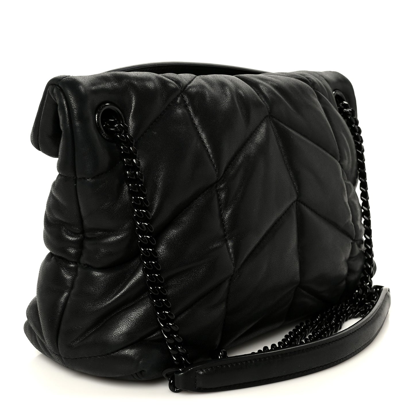 Lambskin Quilted Monogram Monochrome Small Loulou Puffer Chain Satchel Black