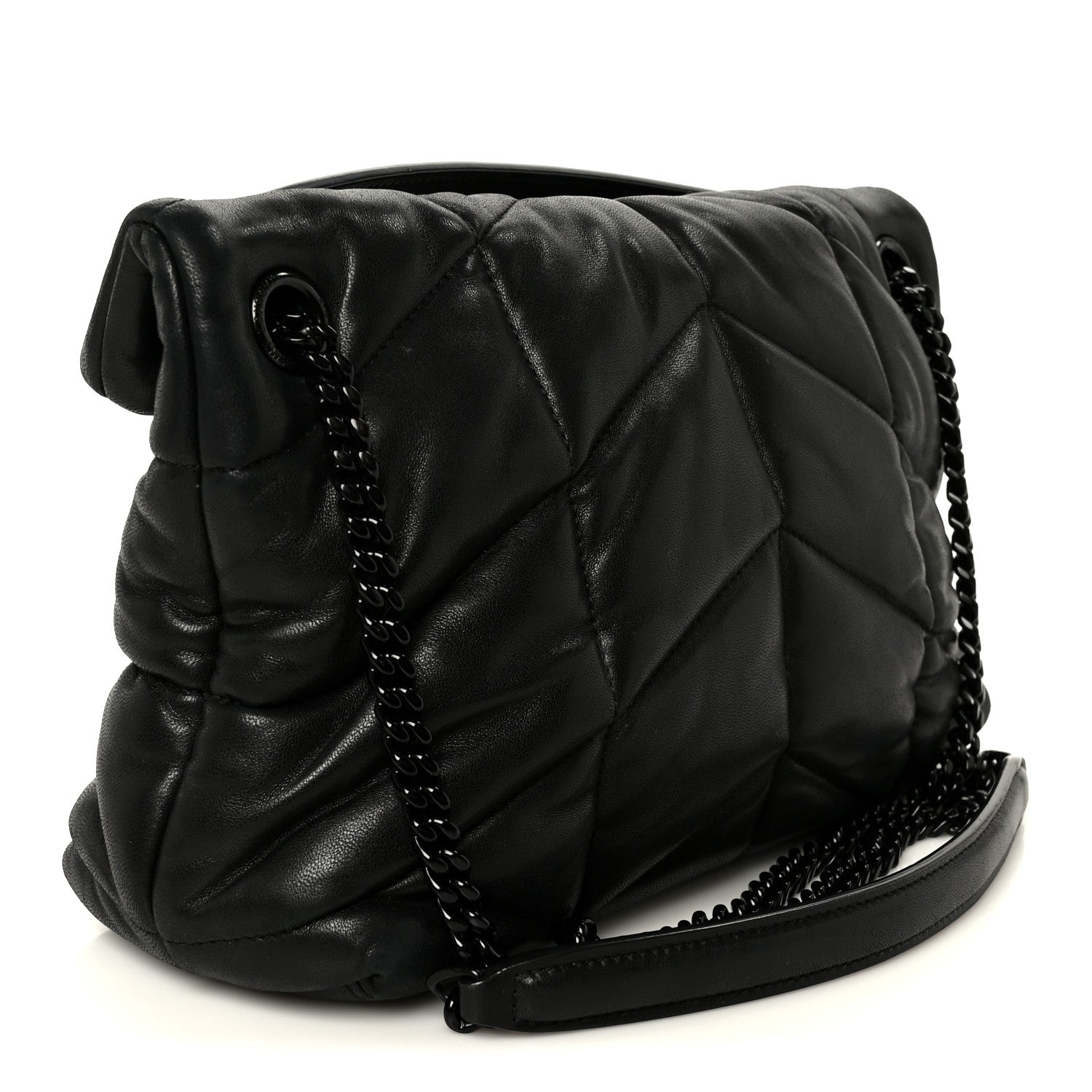 Saint Laurent Lambskin Quilted Monogram Monochrome Small Loulou Puffer Chain Satchel Black 3 of 11
