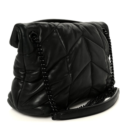 Saint Laurent Lambskin Quilted Monogram Monochrome Small Loulou Puffer Chain Satchel Black 3 of 11