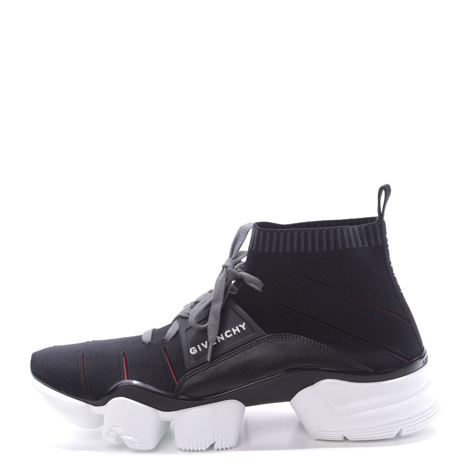 Givenchy Calfskin Neoprene Knitted Jaw Contrasted Cut Out Mid-Height Sneakers 45 Black Red 1 of 10