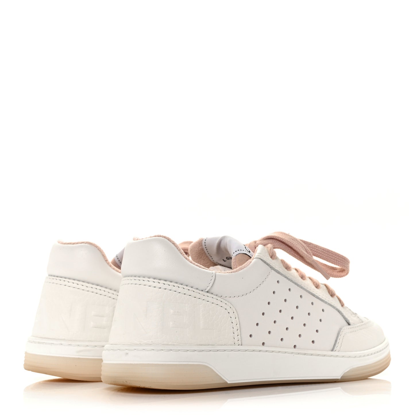 Grained Calfskin Fabric Womens Logo Sneakers 38 White Pink