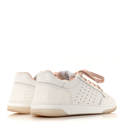 Chanel Grained Calfskin Fabric Womens Logo Sneakers 38 White Pink 4 of 7