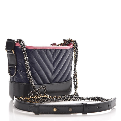 Chanel Aged Calfskin Chevron Quilted Small Gabrielle Hobo Dark Pink Navy 2 of 10