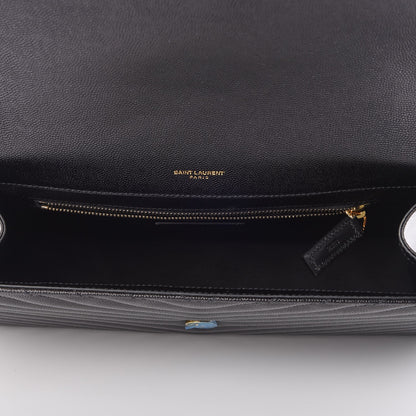 Saint Laurent Grain De Poudre Matelasse Chevron Large Monogram Satchel Black 5 of 7