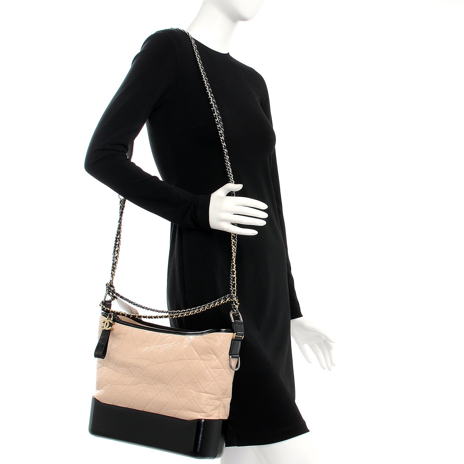 Chanel Aged Calfskin Quilted Large Gabrielle Hobo Beige Black 2 of 11