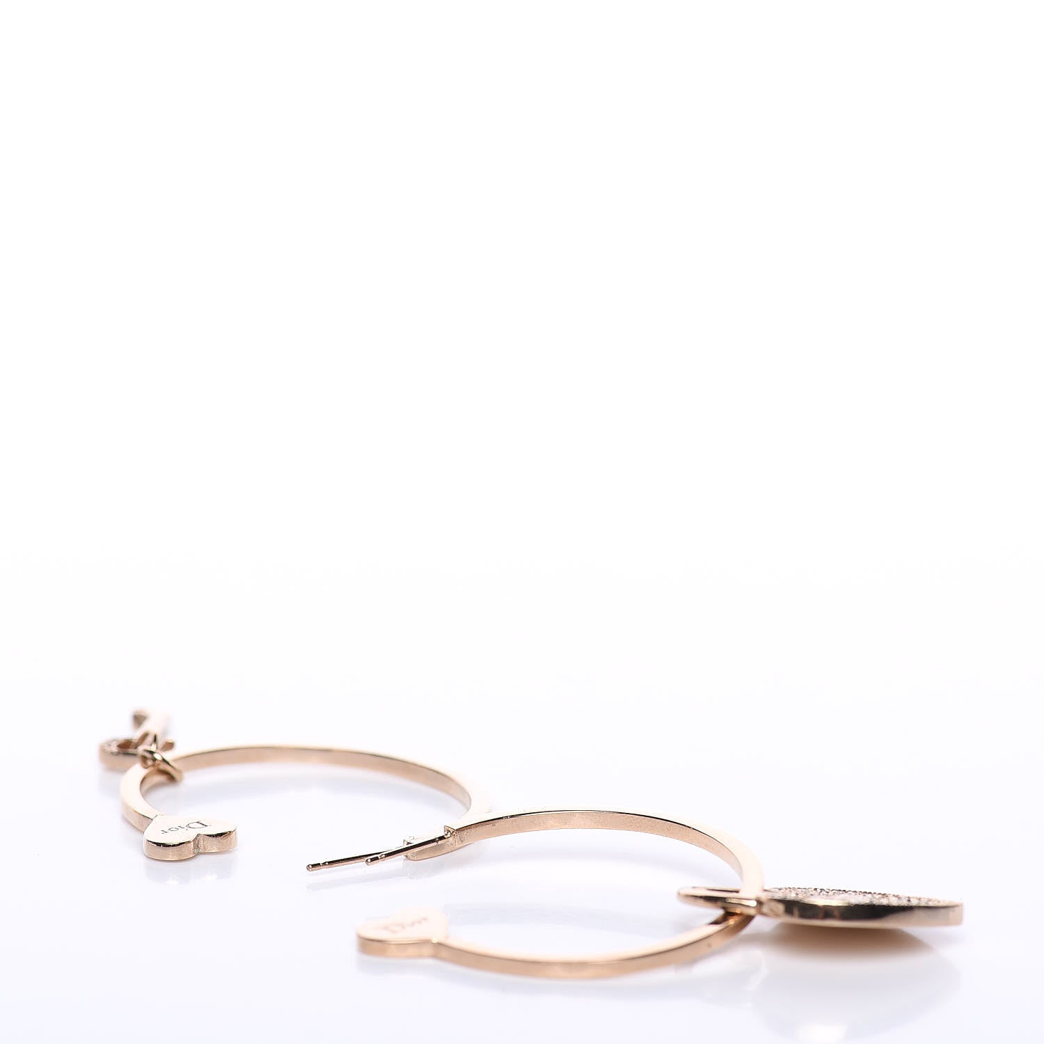 Christian Dior Crystal Heart Key Hoop Earrings Gold 4 of 4