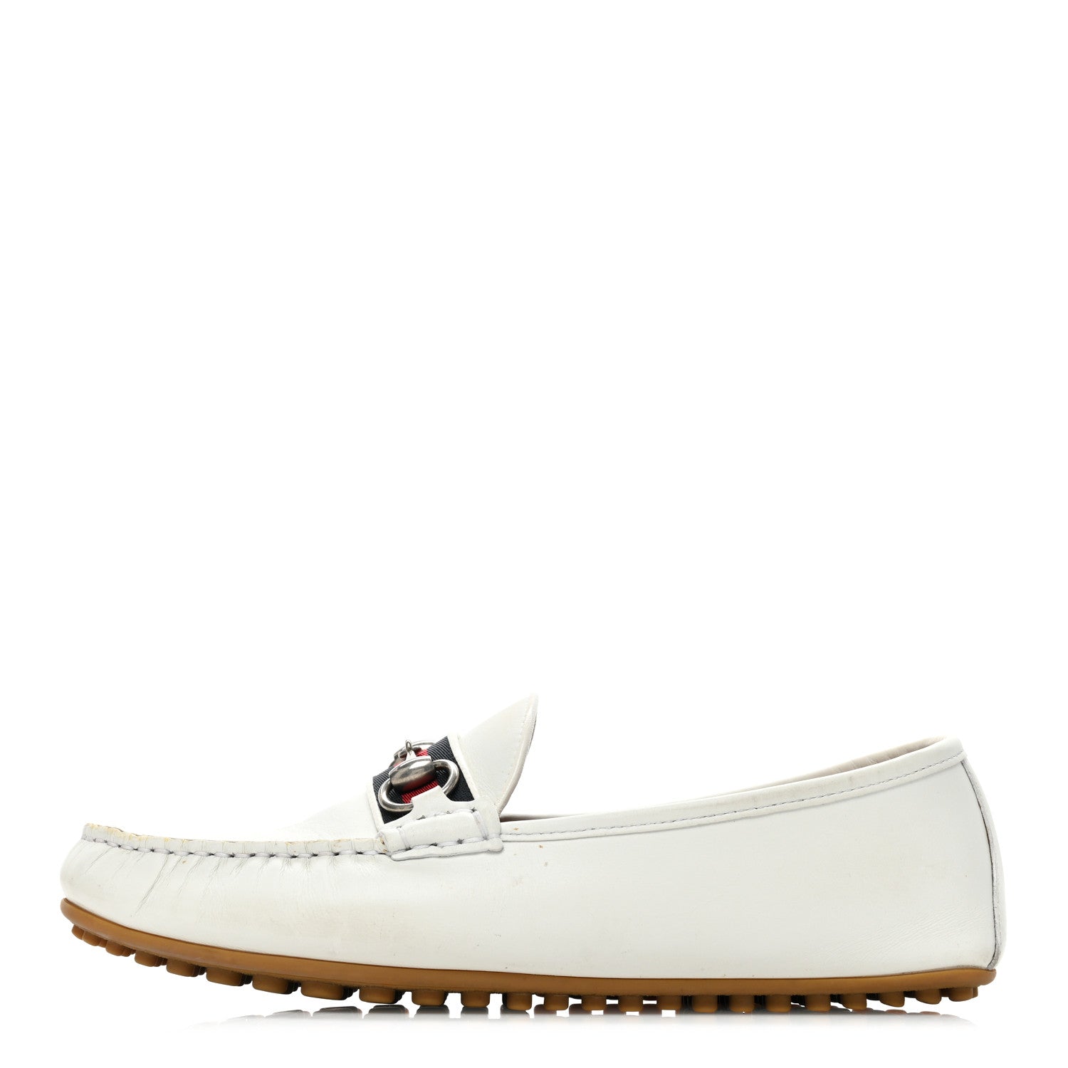 Gucci Miro Soft Calfskin Web Mens Horsebit Driver Loafers 7 White 1 of 12
