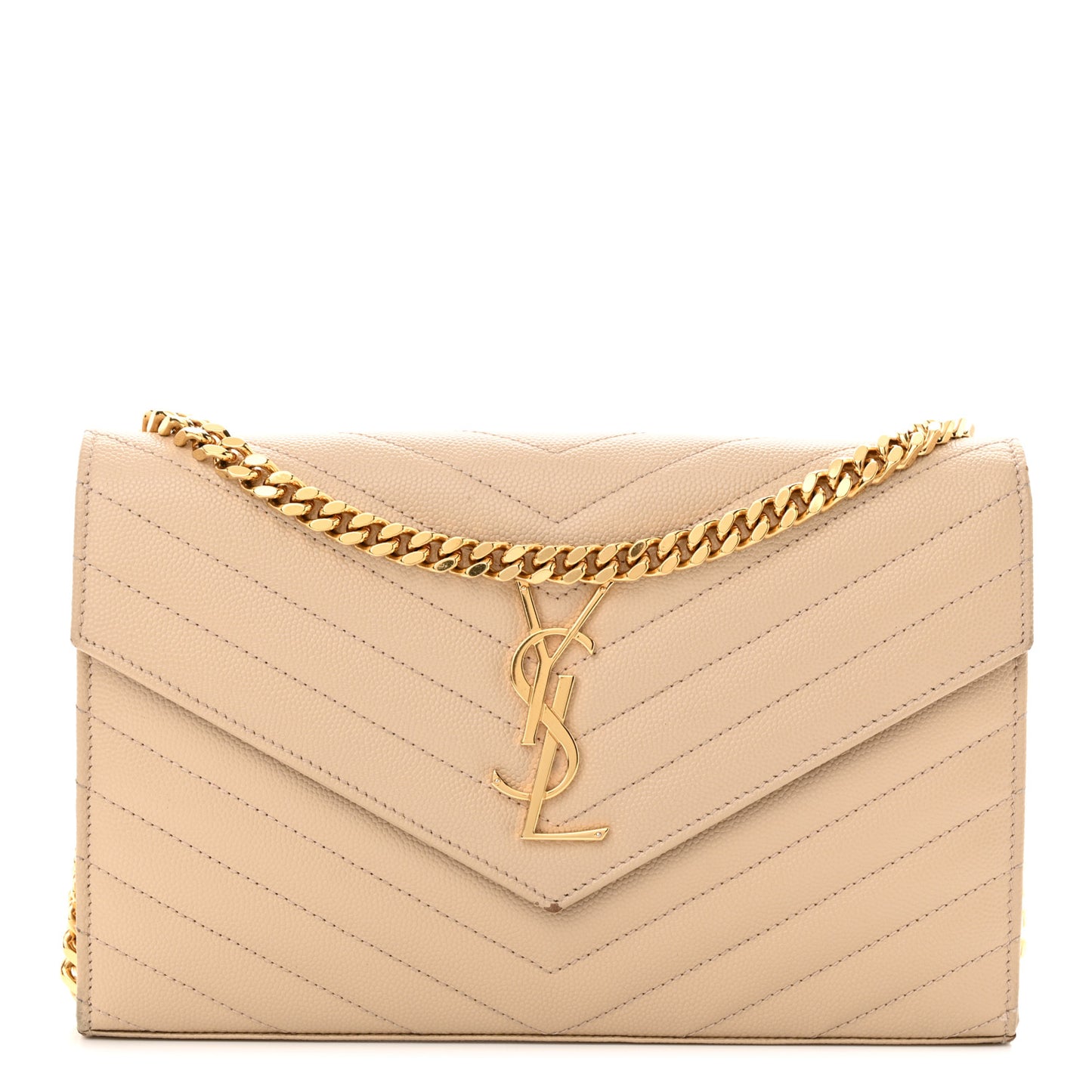 Grain De Poudre Matelasse Chevron Monogram Envelope Chain Wallet Nude Powder